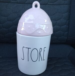 Rae Dunn Easter Egg Top Pink and White Ceramic "Store" Canister NIB